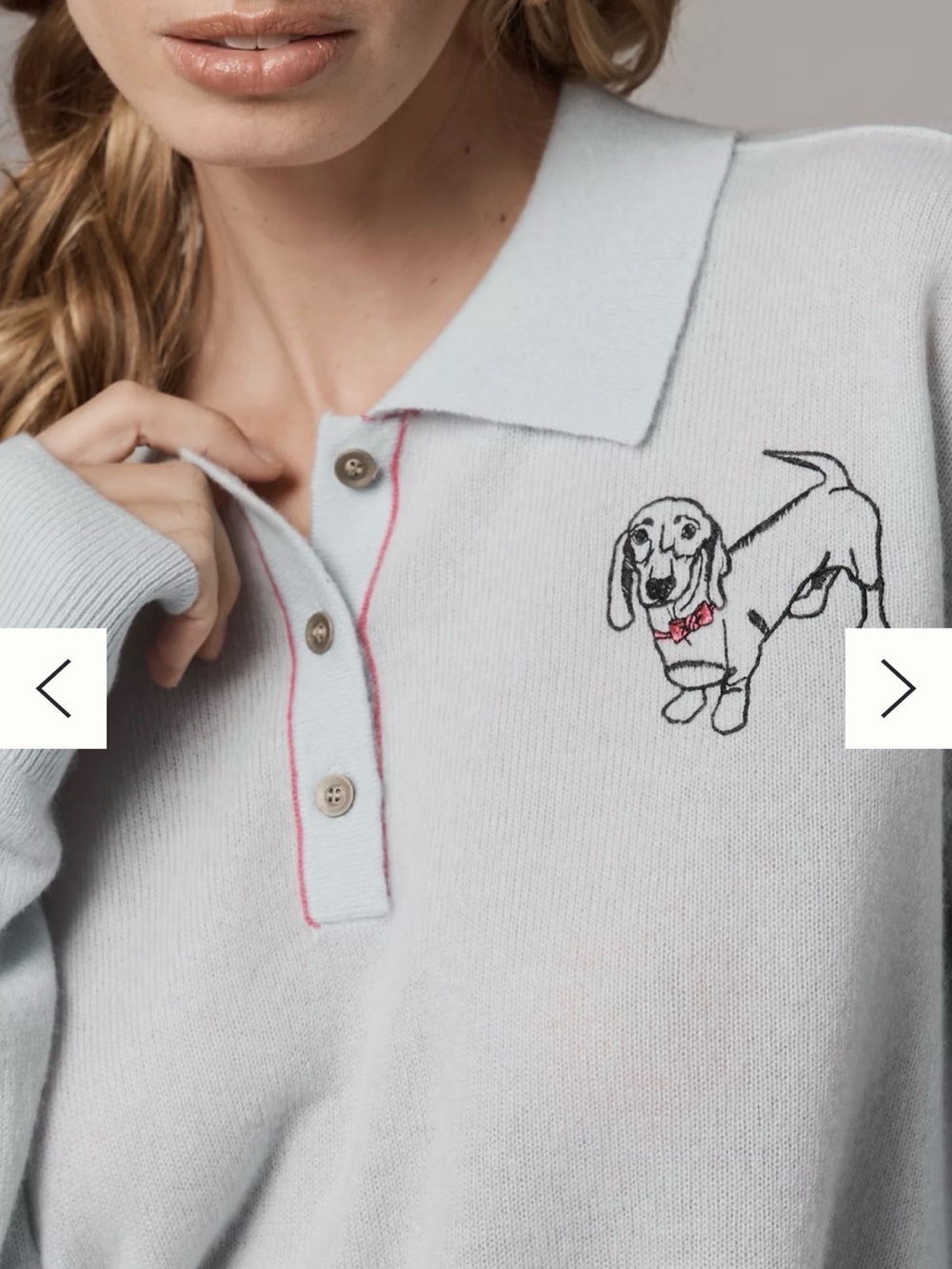 Pilcro Light Gray Polo Sweater with Dachshund Embroidery - Picture 2 of 3